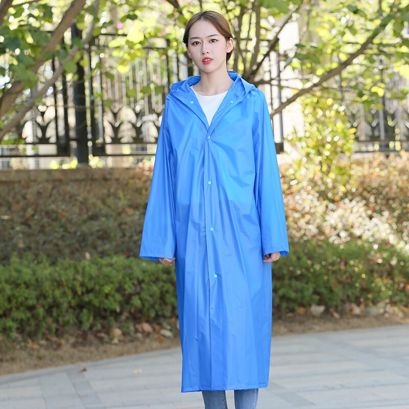 Mode PVC vrouwen En mannen Regenjas Verdikte Waterdichte Poncho Jas Transparante Camping Capuchon Voor Volwassenen Lange Regenjas: Blauw / XXL
