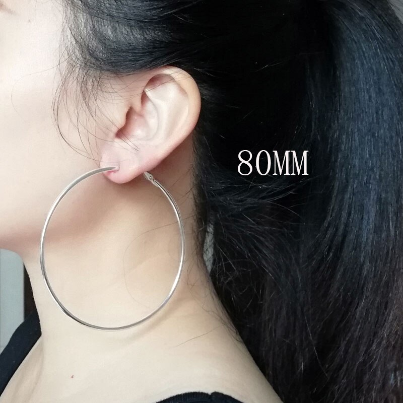 Super Big Hoop Earrings Round Female Lron Thin Hoops Ear Rings Large Circle Creole Huge Gold Earring Women Huggies Personality: silver 80mm