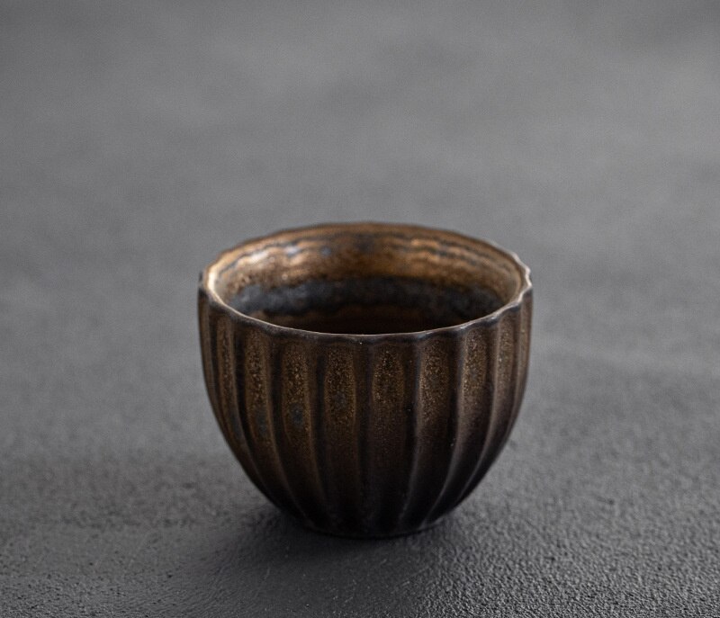 Cerámica gruesa, taza pequeña, té de cerámica, Kung Fu, Retro, individual de cerámica, tamaño de Palma, 60ml: A