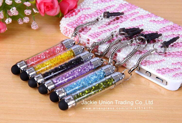 10 Pcs/lot High-texture Mini Crystal Stylus Pen Capacitive Screen Touch Pen For iPhone + Dust Plug very Portable