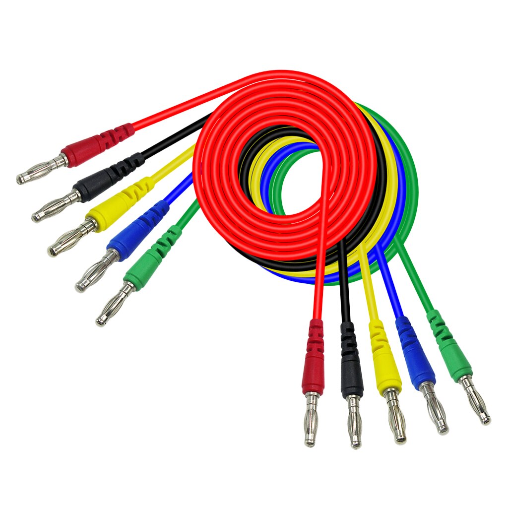 5er Set Bananenstecker-Kabel - 4mm Stecker zu Stecker - Silikon Prüfkabel