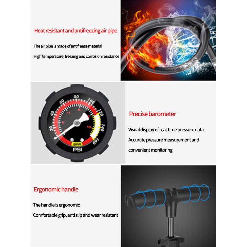 Xunting Mini Bike Pump Portable Bicycle Tire Pump Mini Bike Floor Pump Hand Foot Football Mini High Pressure Tool Bicycle Pumps