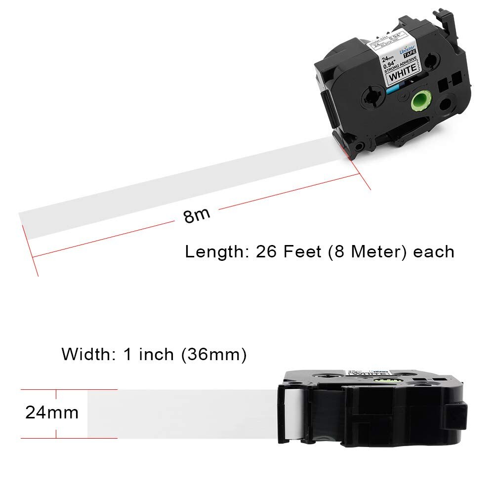 Unistar 24mm Compatible with Brother P-Touch TZ TZe-S251 Label Maker Tape Black on White for PT-D600 Use Extra Strength Adhesive