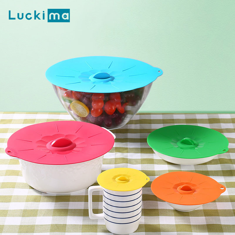 Tapas de silicona universales reutilizables para conservación de frutas y alimentos, sello al vacío, tazón con tapa, olla, envoltura de sellado, herramienta de cocina, 3/5 Uds.