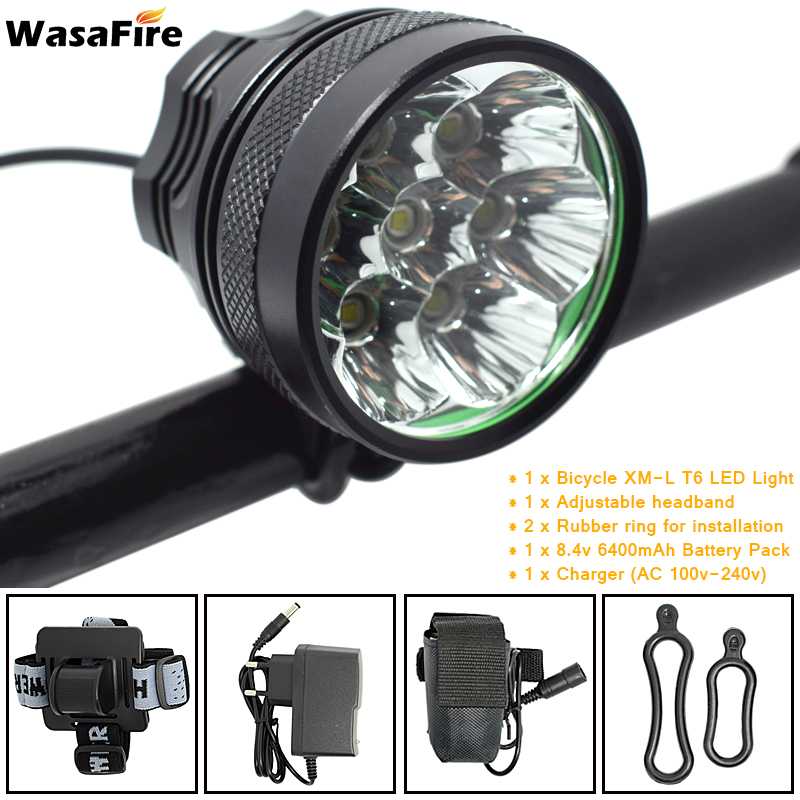 WasaFire 10000 Lumen Fahrrad Licht 7 * XM-L T6 LED Fahrrad Lichter MTB Scheinwerfer Radfahren Kopf Lampe mit 18650 Batterie Pack + Ladegerät: 6400 mit Stirnband