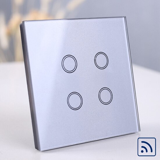 4 gang touch switch, Wireless Remote Control light Switch, Smart Sensor touch Wall Switch, Luxury Crystal Glass Panel Surface: gray RF function