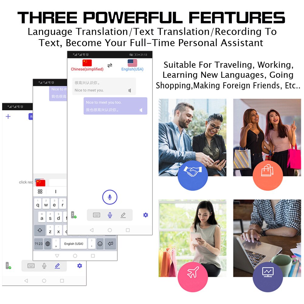 Smart Instant Real Time Voice 68+ Languages Translator With Two-way Translation For Transnational Communication