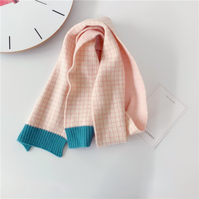 Kids Scarf Autumn Korean Version Children&#39;s Knitted Lattice Baby Bib Wool Knitting Winter Warm Girls Boys Scarves