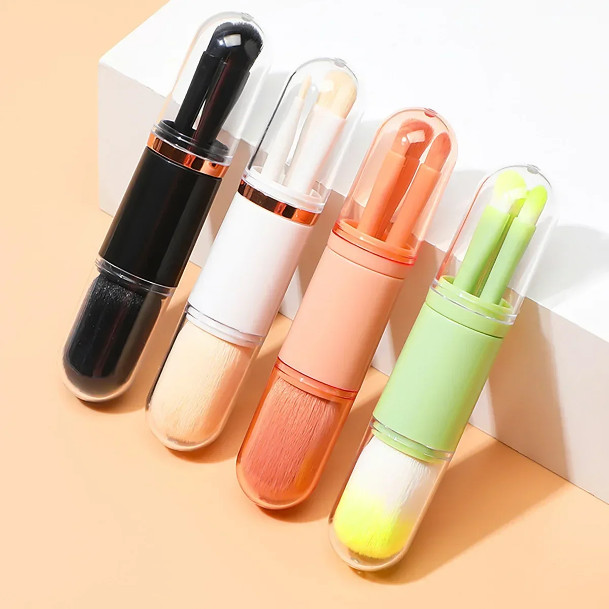 Juego de brochas de maquillaje 4 en 1 portátil multifuncional, escalable, Hash Eye, pincel pequeño de viaje para pintar y tres herramientas de maquillaje de belleza suave