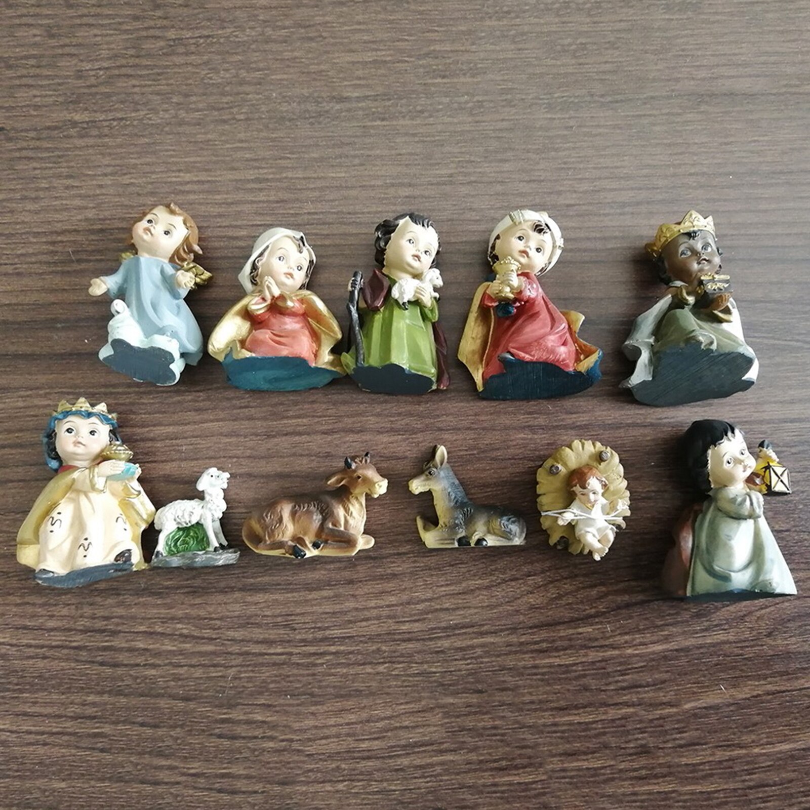 Resin Statue Nativity Set Xmas Crib Statue Baby Hand Painted Manger Miniatures Ornaments Festival