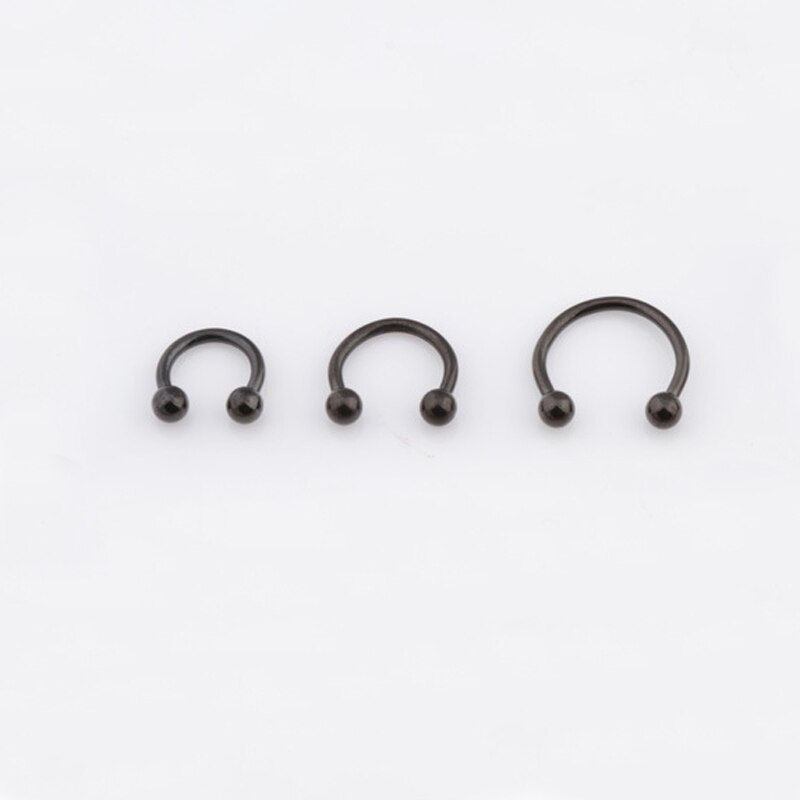 Nueva oferta, 2 uds., anillo nasal de acero inoxidable, anillos para labio, pendientes, Piercing de Sircular, bola, herradura, aro, joyería para el cuerpo: black 8mm