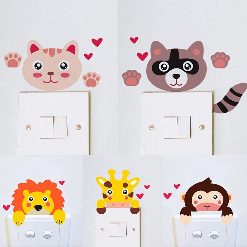 1Pcs Cute Animals Wall Stickers Waterproof Kids Rooms Accessories Wallpaper PVC Removable Home Decor Switch Sticker