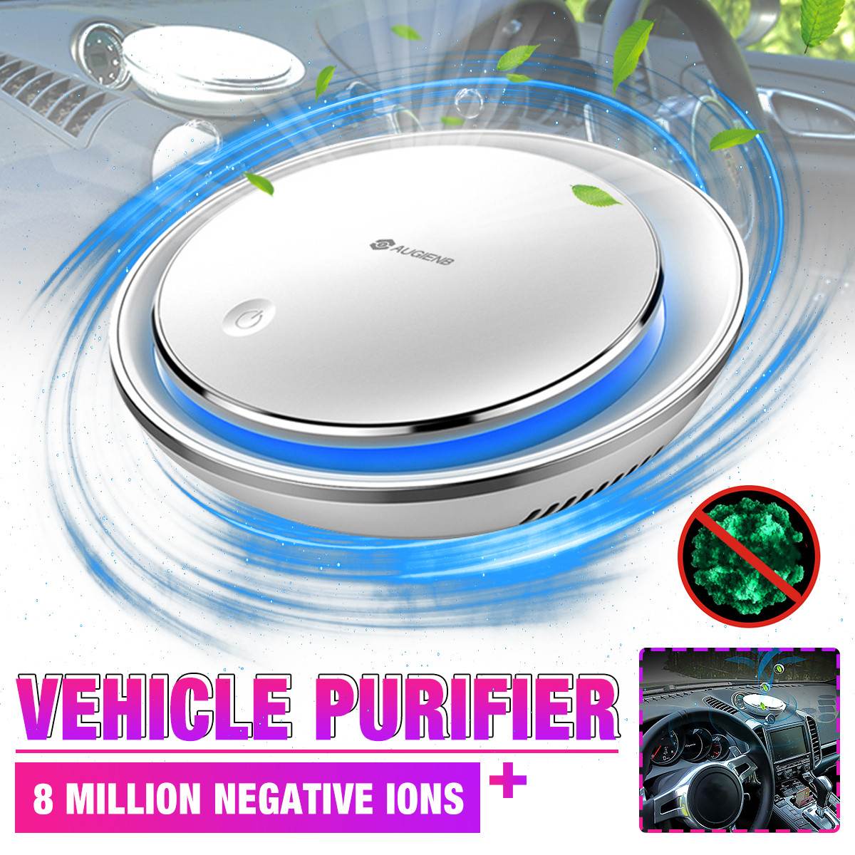 AUGIENB Air Purifier HEPA Filter Anion Air Cleaner Fresh Air Anion Car Air Purifier for Car Home Office Aromatherapy RGB Lights