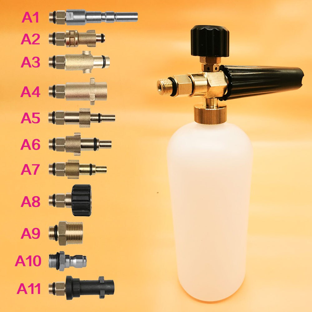 Générateur de mousse pour karcher avec différents types adaptateurs de filetage mâle buse de mousse de neige pistolet savon moussant voiture huter générateur de mousse
