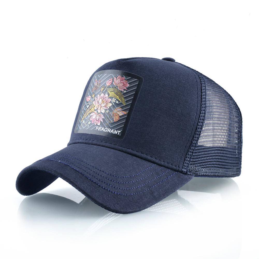 Justerbare baseball caps kvinner sommer pustende snapback pappa lue for menn patch baseball lue utendørs bomull netting lue: Blå blomst