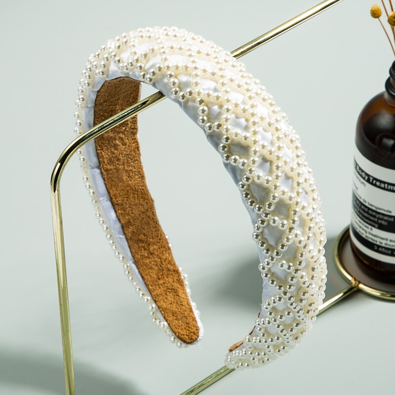 Vintage Hand Made Simulato Della Perla Della Fascia per la Donna Elegante Beige Spugna Della Perla Hairband Nuziale di Cerimonia Nuziale Del Partito Accessori Per Capelli