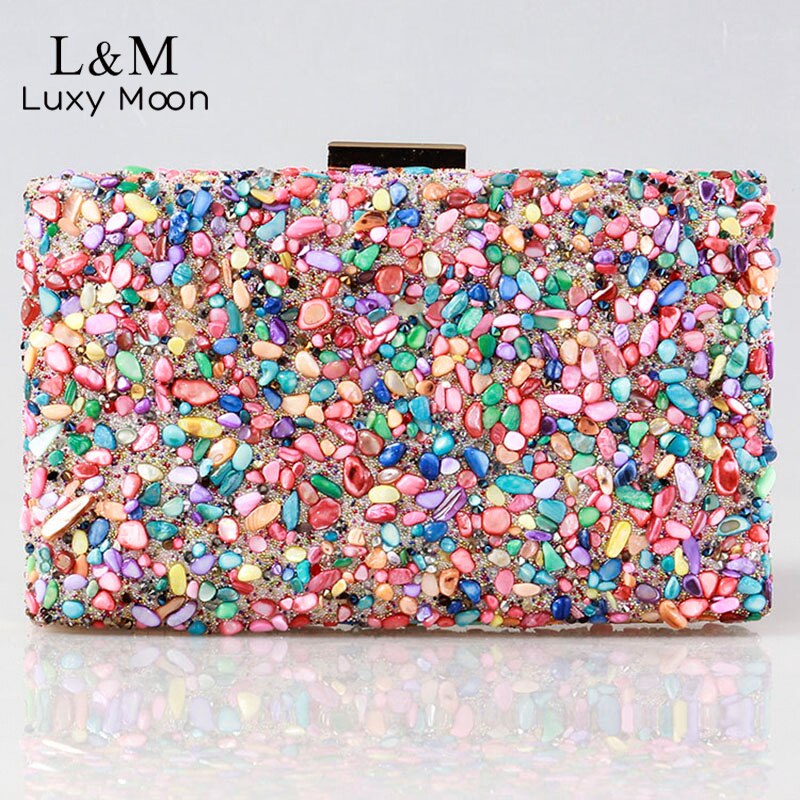 Vrouwen Party Clutch Purse Avondtasje Multicolor Crystal Stone Etnische Clutch Bag Dames Doos Koppelingen Portefeuilles Voor Bruiloften XA7R