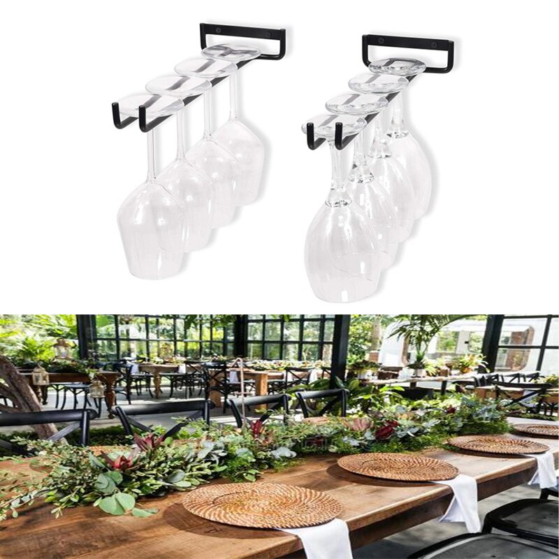 30Cm Zwart Wijn Glazen Houder Barman Glaswerk Opknoping Rack Onder Kast Glaswerk Organizer Glas Ijzer Rack Bar Hanger Plank