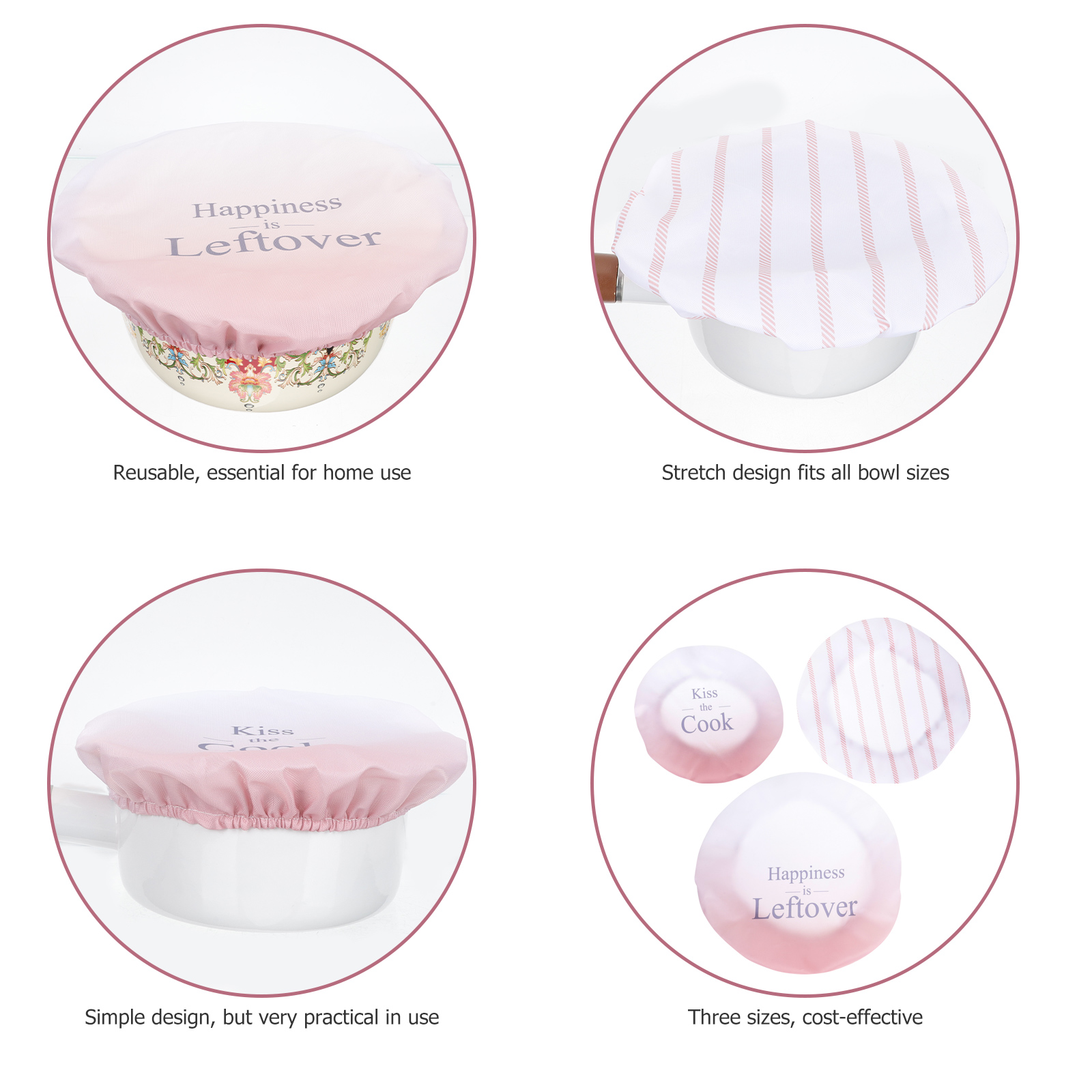 3pcs Elastic Band Bowl Covers Washable Reusable Refrigerator Bowl Cloth Lid