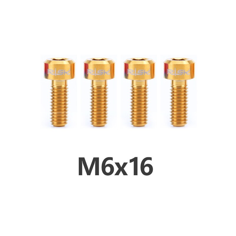RISK 4pcs M6x16/18/20mm 4 Colors Titanium Alloy Bicycle Disc Brake Clamp Bolt Suit For SLX XT MTB Bike Device Fixed Screw Bolts: M6x16mm  Golden