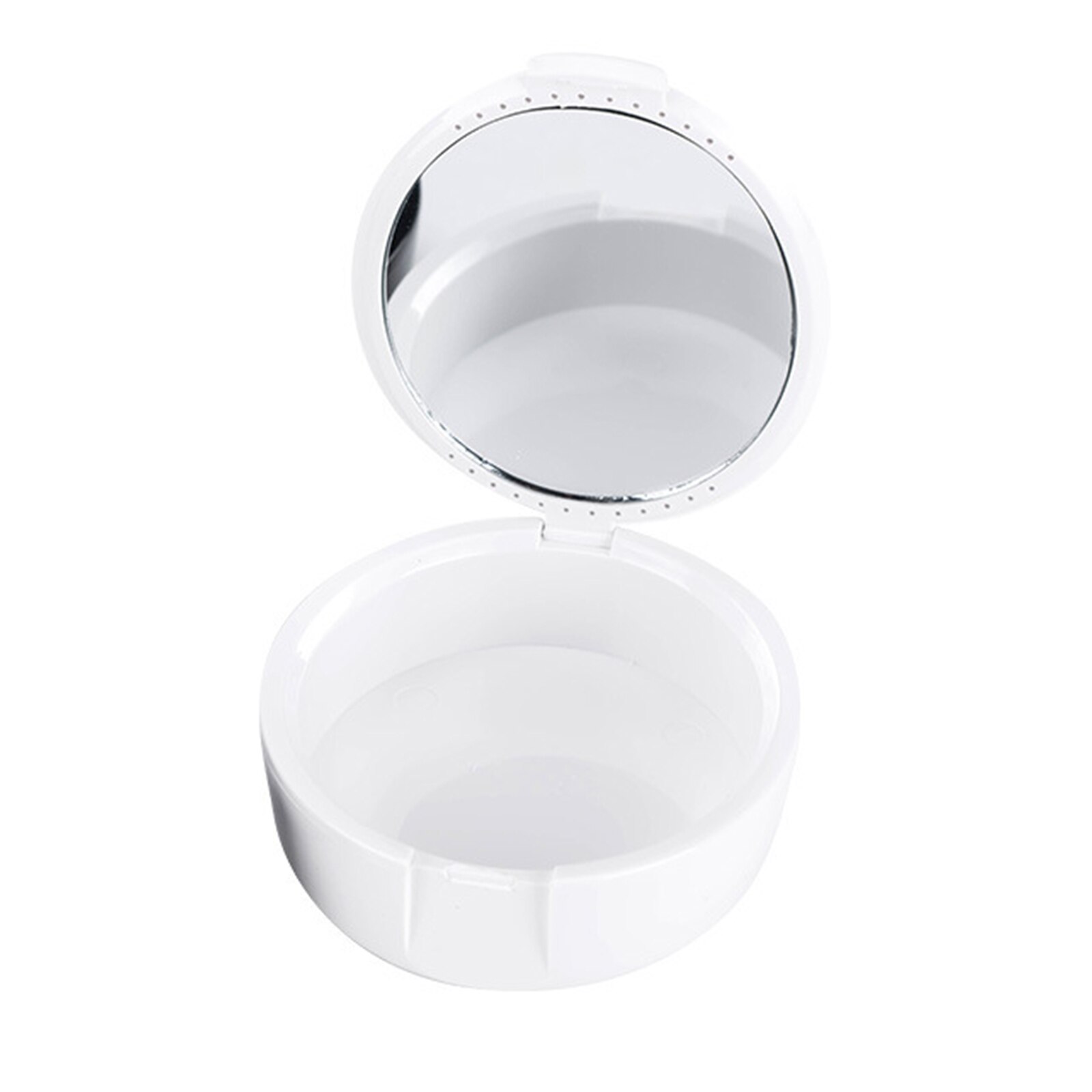 1PCS Denture Box Portable Mirror Denture Bath Case Denture Container False Teeth Cleaning Box with Mirror: White
