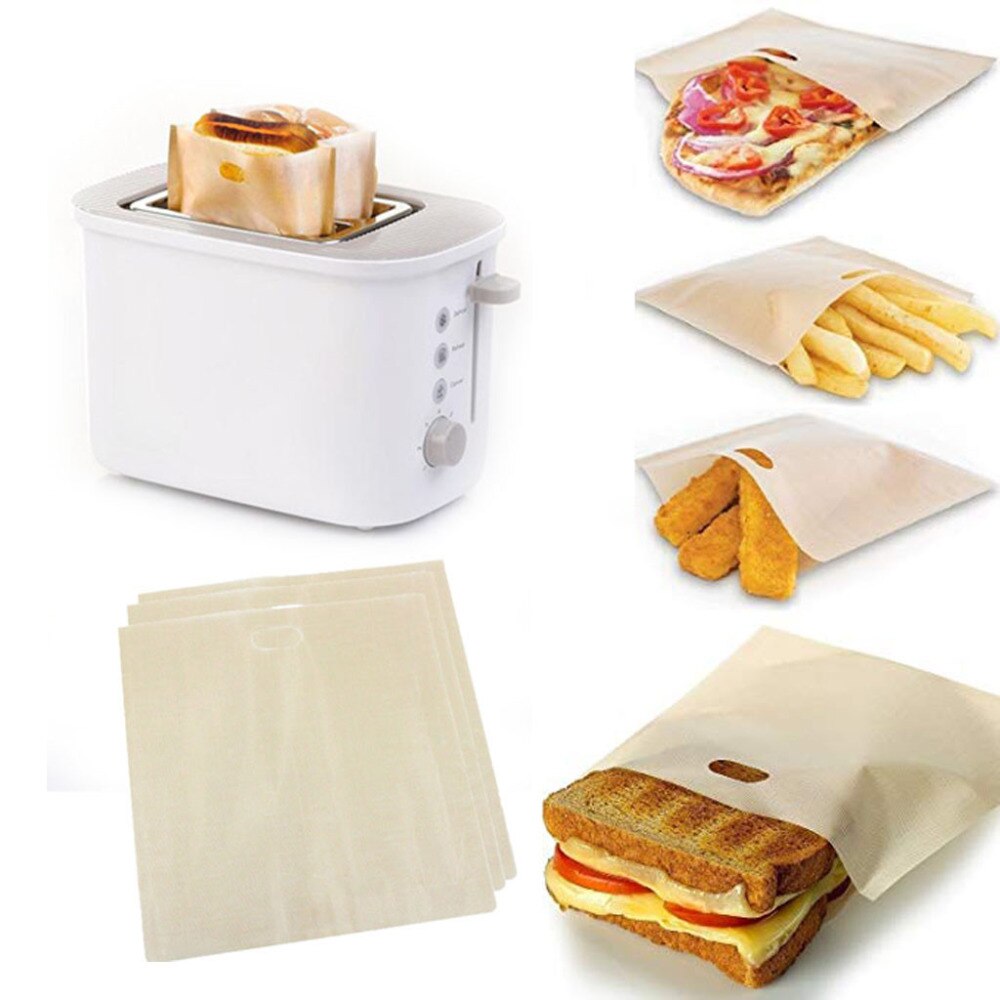 3pcs Toaster Bags for Grilled Cheese Sandwiches Made Easy Reusable Non-stick Baked Toast Bread Bags