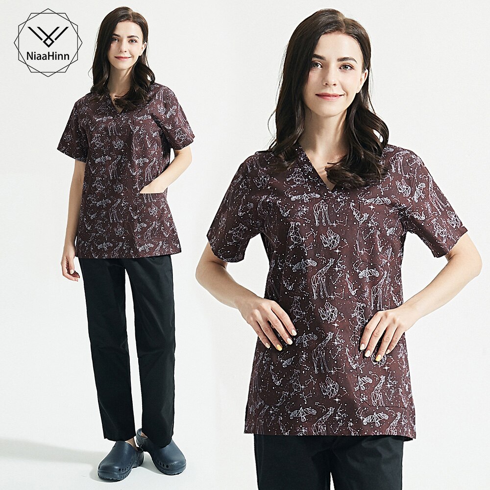 Unisex Beauty salon Workwear Short-sleeved suits for summer Breathable scrubs V-neck tops/pants uniform pet scrub costume cotton