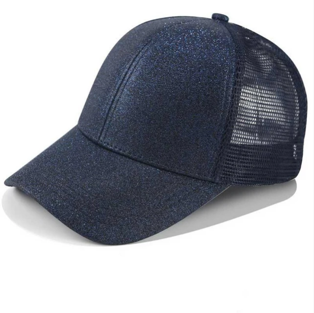 Ylwhjj kvinders mesh kasket bag åben pailletter hestehale baseball kasket wild cap: Midnatblå