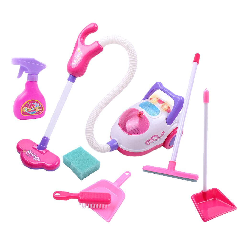 Kids Cleaning Vacuum Set Little Pretend Children Cleaning Play Set with Broom, Brush, Dust Pan and Vacuum Cleaner & Accessories