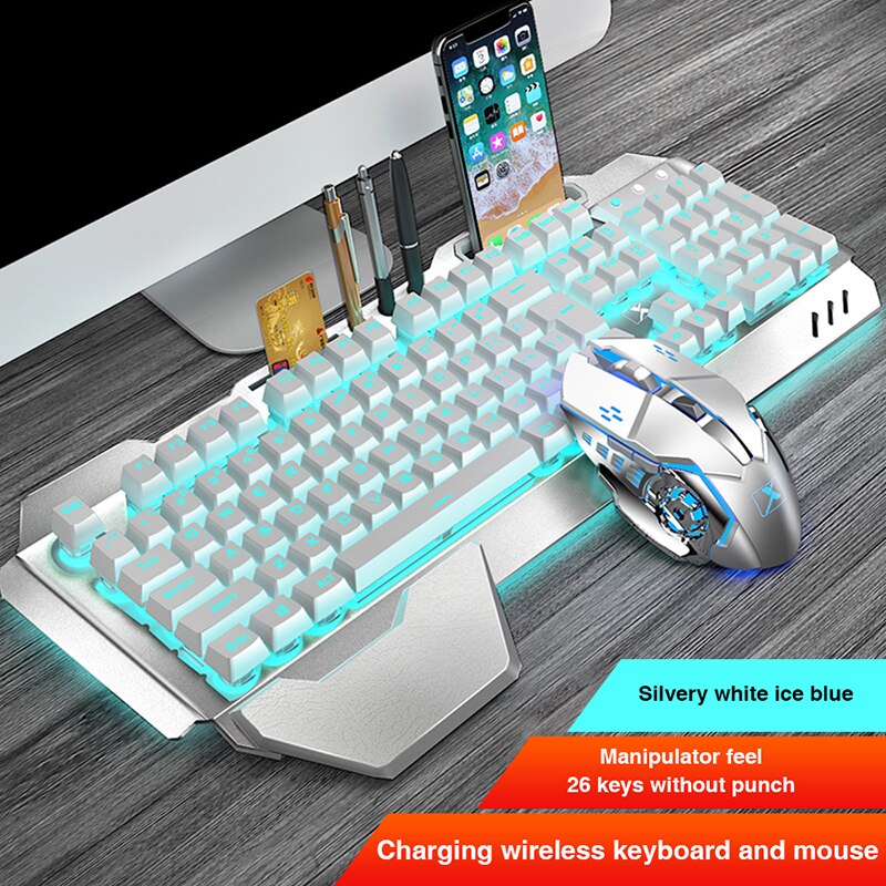 Wireless Rechargeable Keyboard and Mouse RGB Backlit Mouse Mechanical Waterproof Keyboard for Gaming PC Laptop 2400DPI Mice