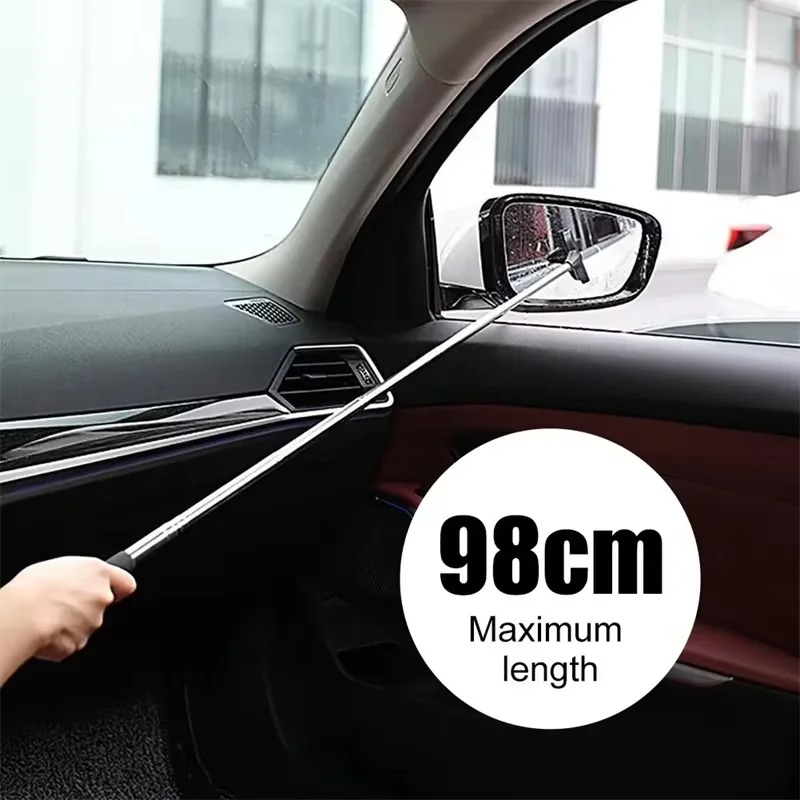 1/2 Pcs Rearview Mirror Wiper Telescopic Handle Rubber Scraper Cleaning Tool Car Rearview Mirror Wiper