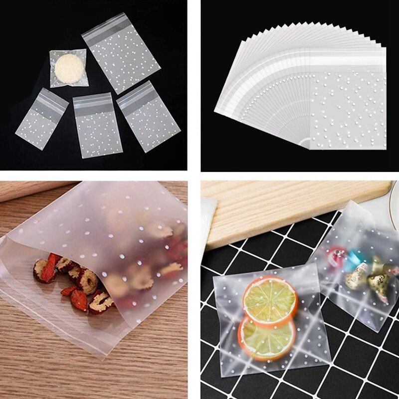 200 Stuks Zelfklevende Candy Bag Cookie Zakken Zelfklevende Afdichting Polka Dot Clear Zakken Plastic Party Bag Voor cookie