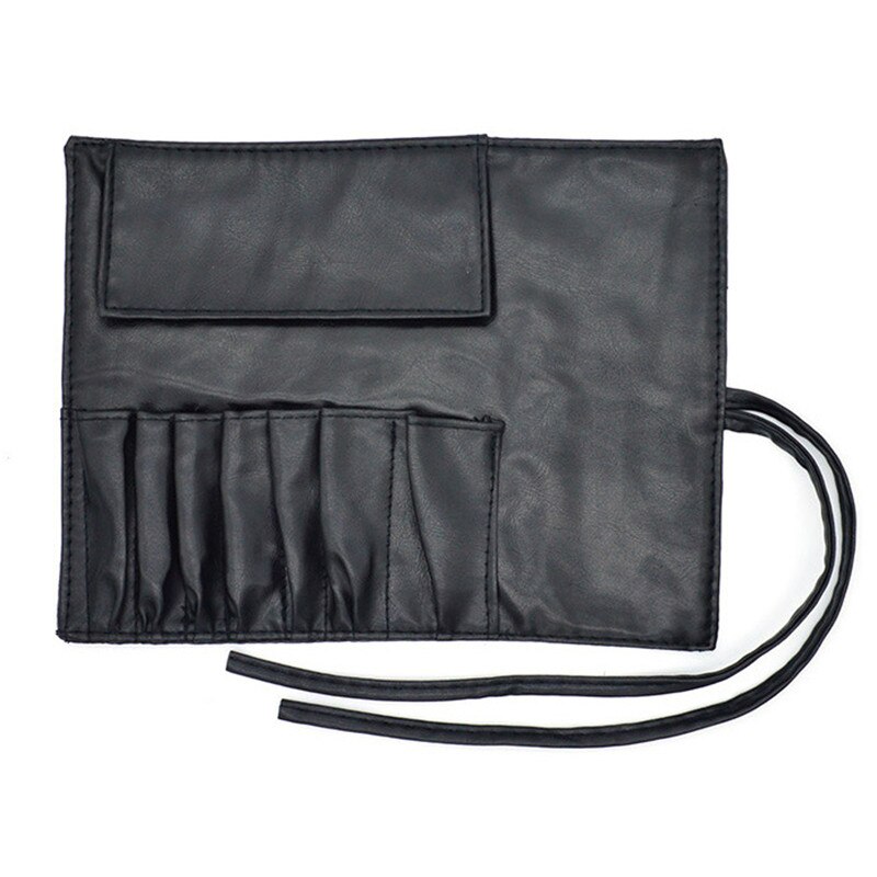 1pc Wrap Roll Up Pen Makeup Brushes Case Holder Cosmetic Brushes Belt Strap Pouch PU Leather Srorage Bag Beauty Makeup Tool: Black