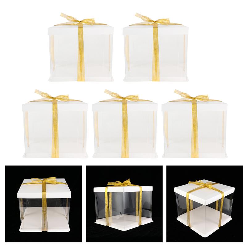 5 st födelsedagstårta lådor tårta genomskinliga pappersförpackningar lådor tårta förvaringslådor engångs dessert behållare avhämtningslådor