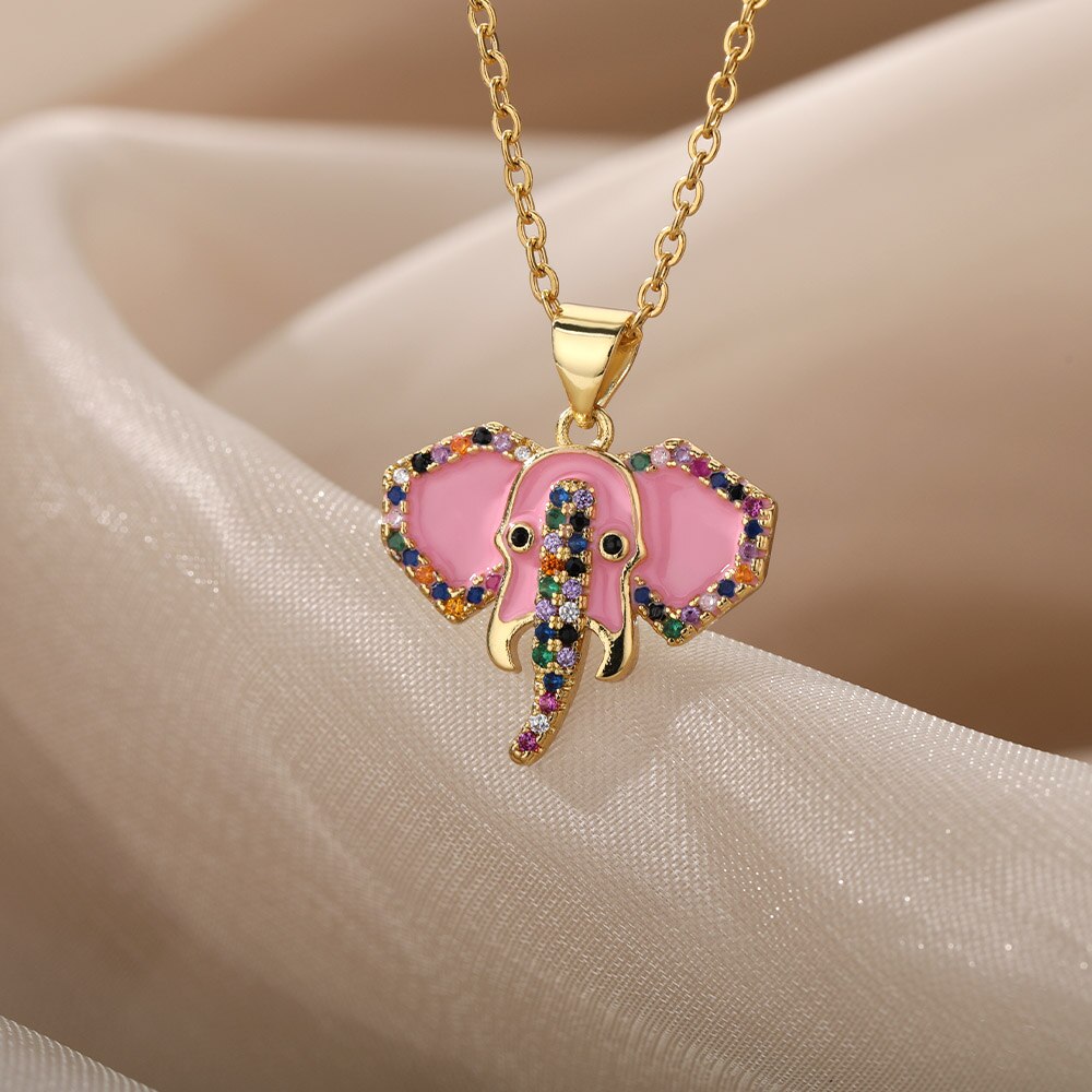 Edelstahl Halskette Für Frauen Jahrgang Elefanten Ebene Anhänger Halsketten gotisch Schmuck Art Collares Schmuckstück Femme: Hellgelb Gold Farbe