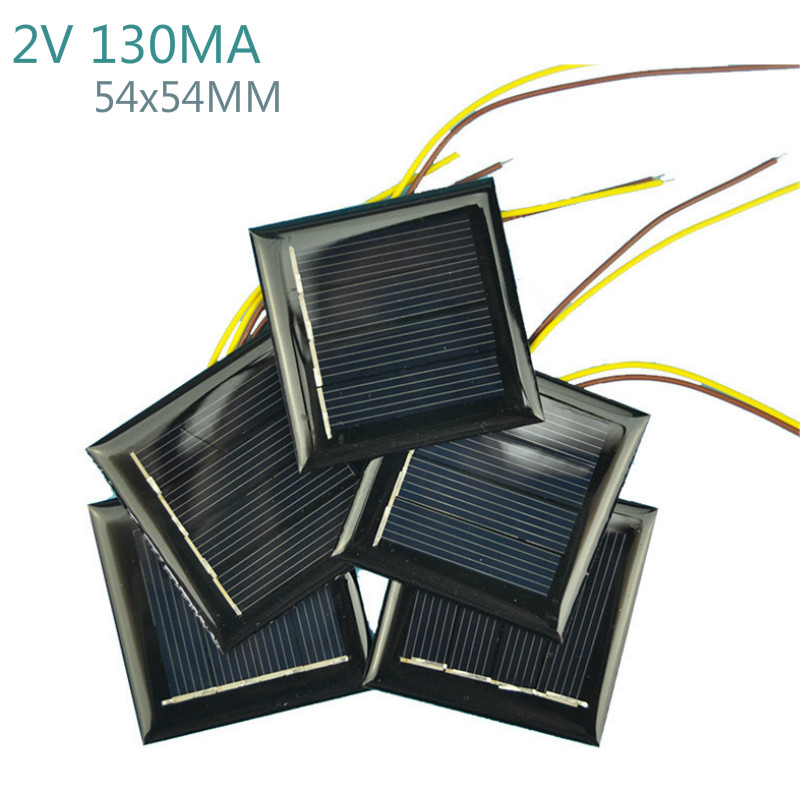 Sunyima 10Pcs 2V 130MA Zonnepanelen Fotovoltaïsche Zonnecellen Diy 54X54Mm Met 15Cm Draden power Charger Solars Epoxy Plaat