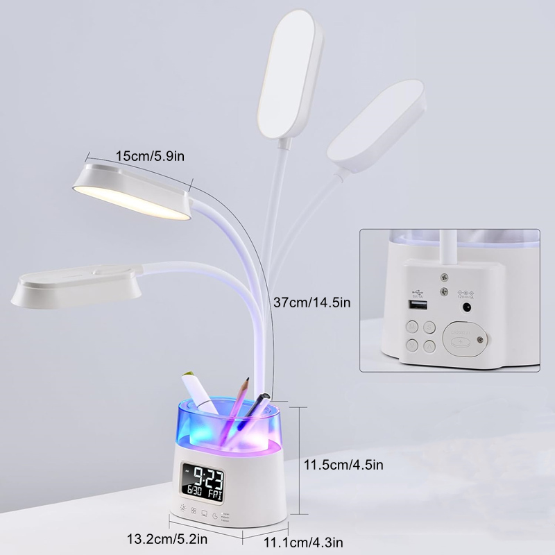 Schreibtischlampe mit stifthalter, stimmungsvolles nachtlicht in verschiedenen farben, leselampe mit schwanenhals, rgb-nachtlicht/schreibtischlampe