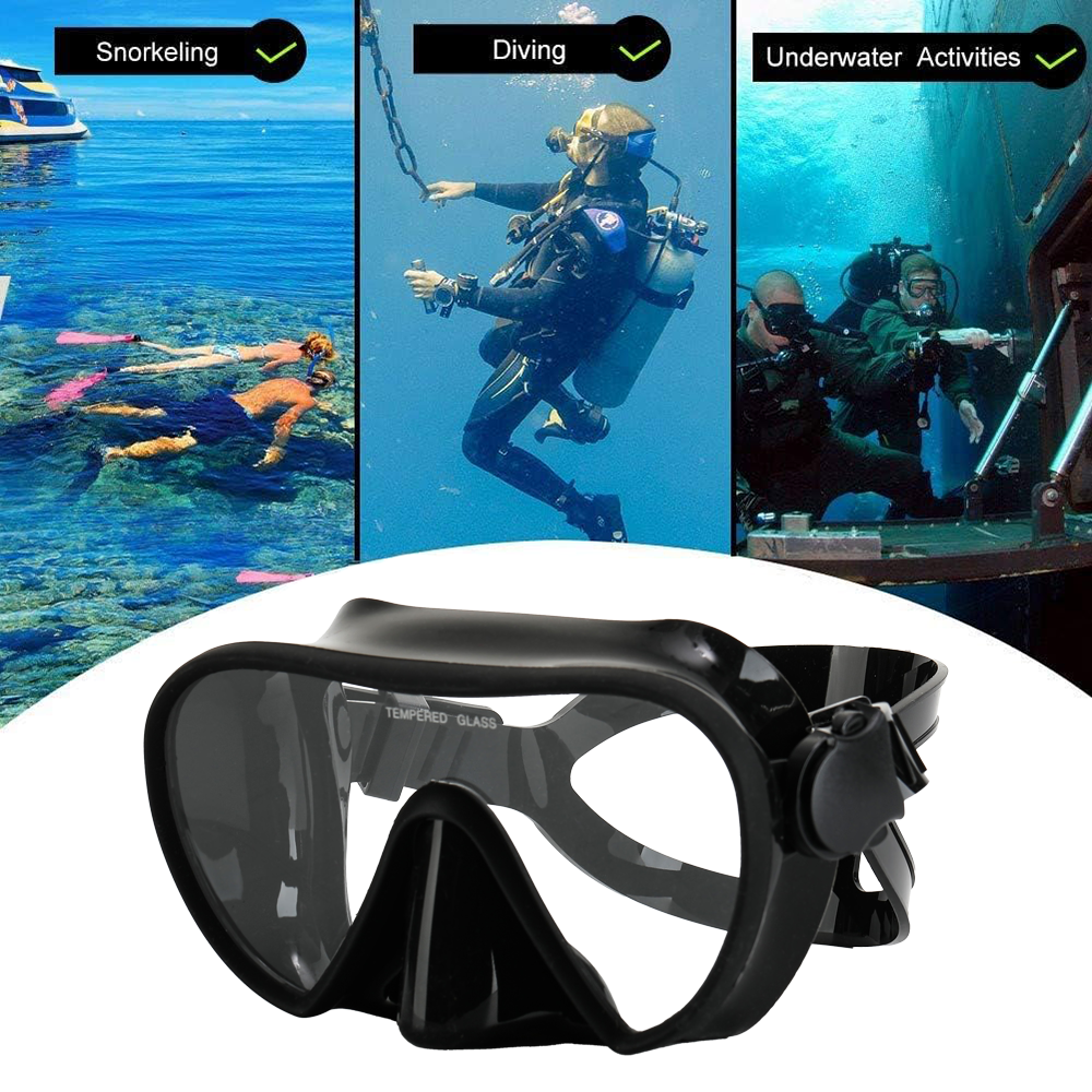 Rahmenlose Maske zum Tauchen, Schnorcheln, perfekte Dichtung, Silikonrock, Panorama-Schwimmbrille aus gehärtetem Glas, geeignet für Erwachsene