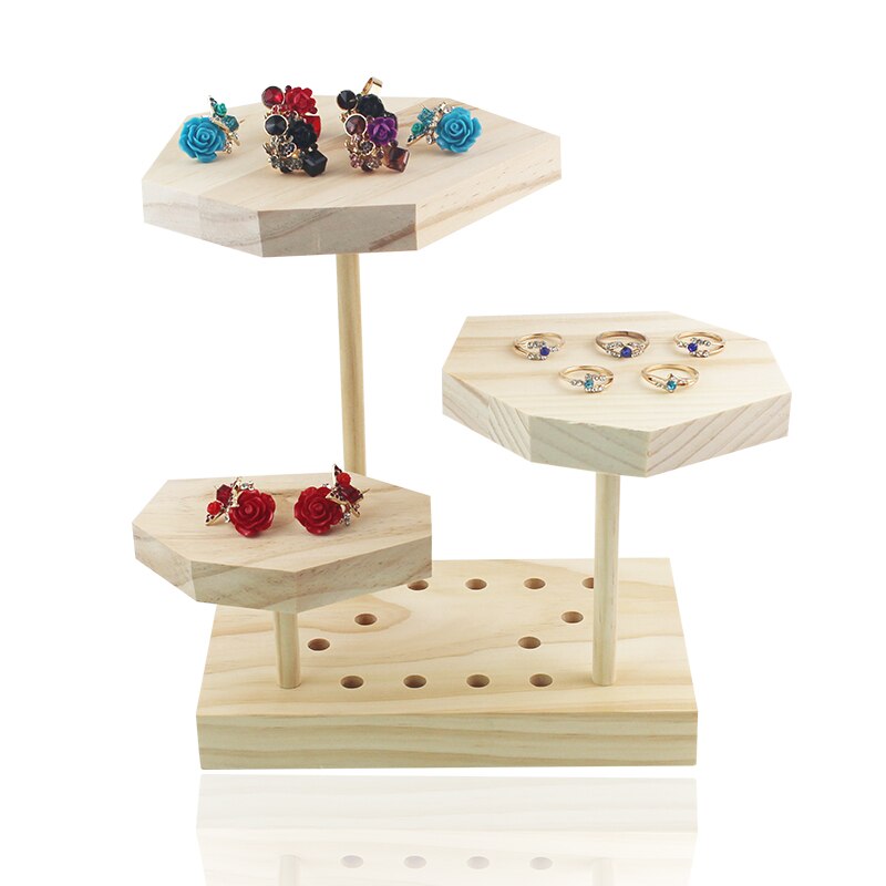 Wood 3 Tiers Jewelry Display Plate Ring Necklace Stand Cool Color Jewelry Storage Board Height Window Display Sunglass Display