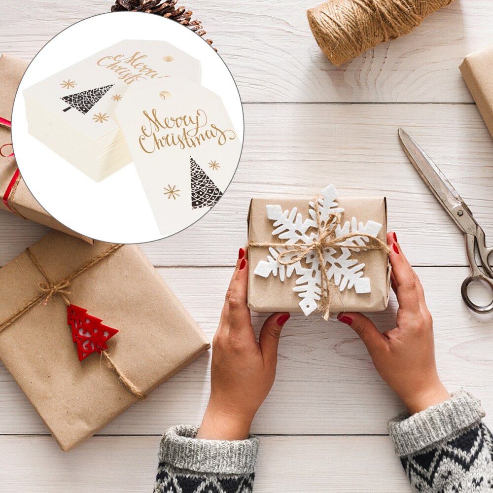 100 st jul diy taggar god jul bokmärke jul små kort: Vit 4