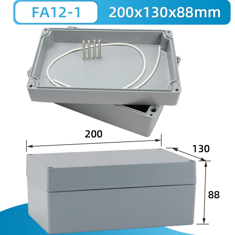 IP66 waterproof aluminium electrical assembly project junction box metal enclosure case hermetic distribution terminal housing: FA12-1 200x130x88mm
