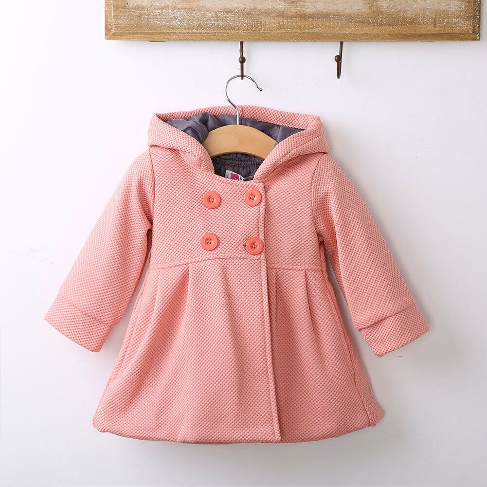 Brand Baby Coats Girl Hooded Trench Fall Winter Windbreaker Parka Kids Outerwear Long Sleeve Solid With Hat Button: Dark Pink / 24M