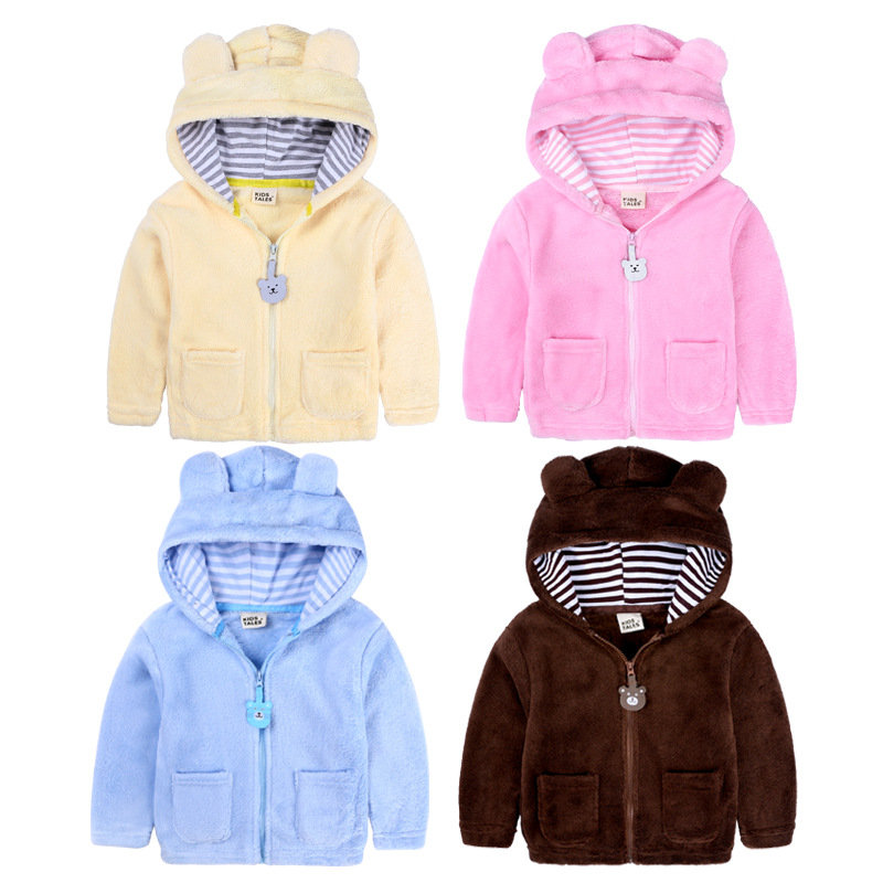 Forår efterår fleece baby hættetrøje sød bjørn hættejakke til drenge piger spædbørn børn outfit