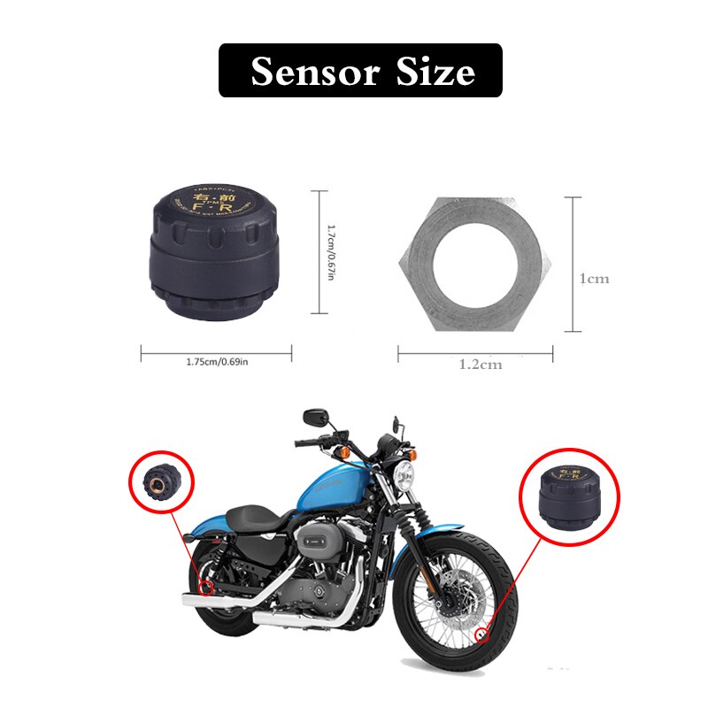 Motorfiets tpms digitaal lcd-scherm bandenspanningscontrolesysteem, draadloos digitaal bandenspanningsmetersysteem voor motorfietsen