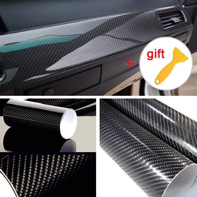 Film bil klistermärke skrivbord 5d ultra glans blank svart kolfiber med skrapa