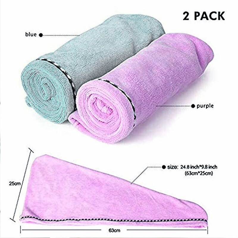 2Pcs Haar Droge Handdoek Microfiber Gewikkeld Bad Cap Sneldrogend Douche Handdoek Met Knop Fping