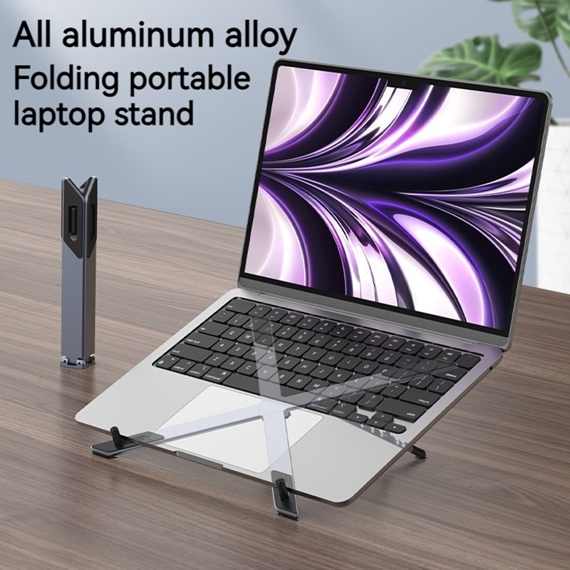 Draagbare opvouwbare mini metalen laptopstandaard voor bureau, in hoek verstelbare notebookhouder, compatibel met 10-17 inch laptops, tablets