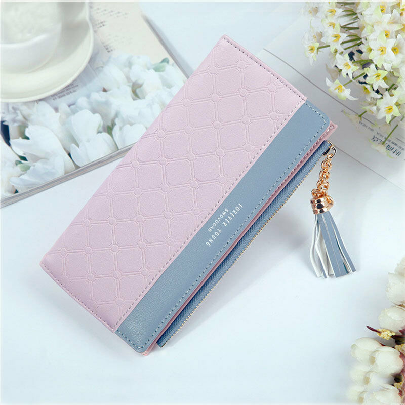 Women PU Leather Zipper Wallet Purse Long Card Holder Bag Phone Handbag Fine Suture Dazzling Tassel Decoration: 4