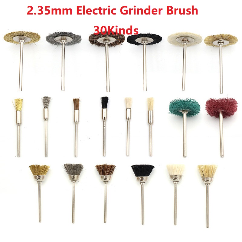 2,35mm, , 1 Uds., Mini cepillo de alambre, taza de rueda, juego de cepillos de alambre de acero y latón, vástago para herramientas rotativas eléctricas Dremel, amortiguador de pulido