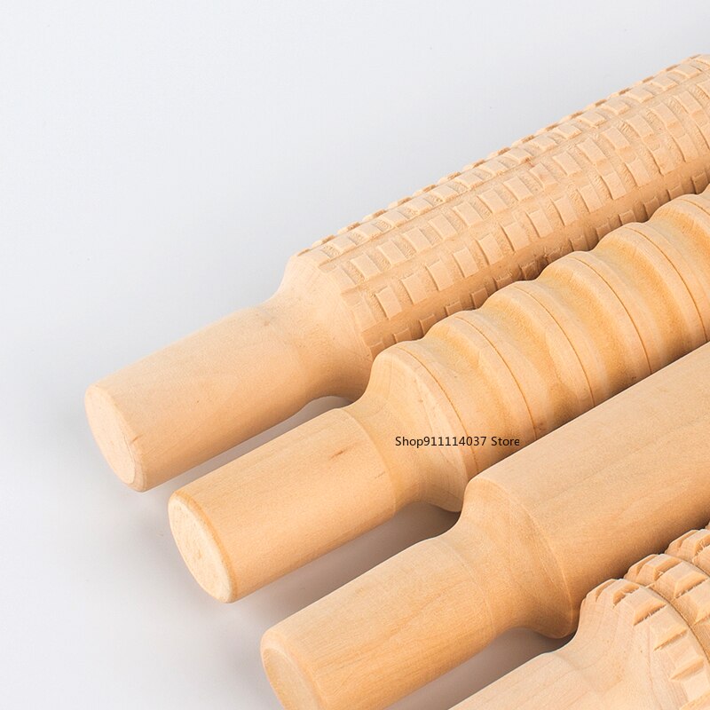 Rodillo de textura de madera para cerámica, herramientas prensadas de celosía a rayas, rodillo de barro en relieve, bricolaje
